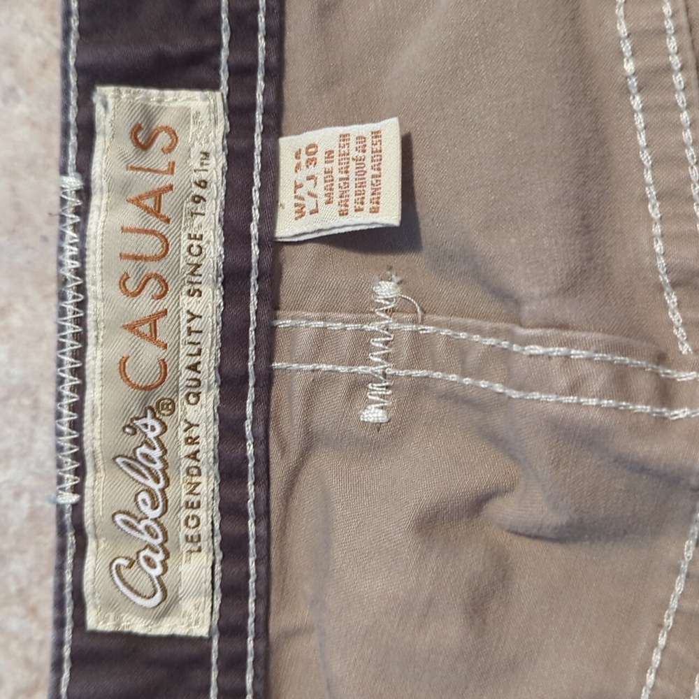 Cabelas Mens Khaki Pants 34x30 Zipper Pockets Hiking Work - Picture 8 of 12